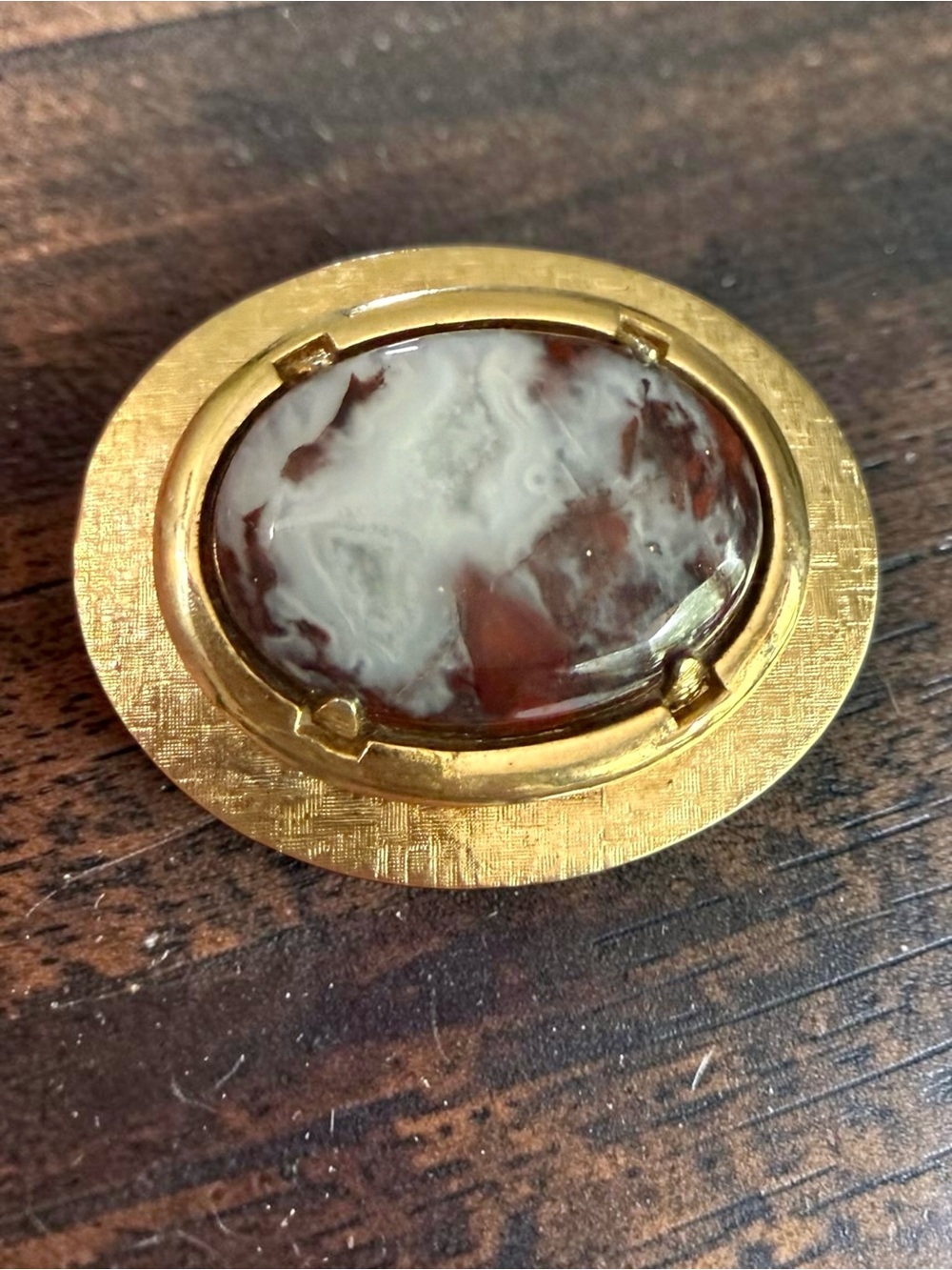 Vintage Statement Brooch Large Oval Red Brown Agate Stone